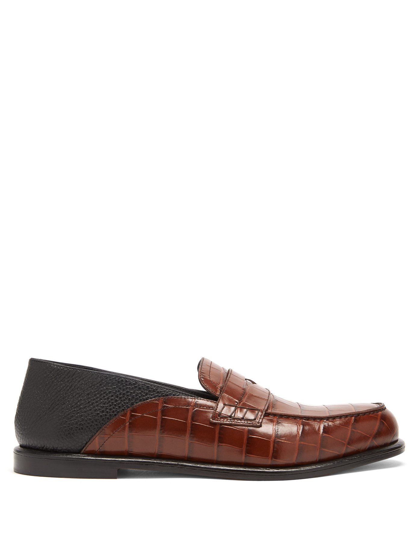 Crocodile-effect leather penny loafers 