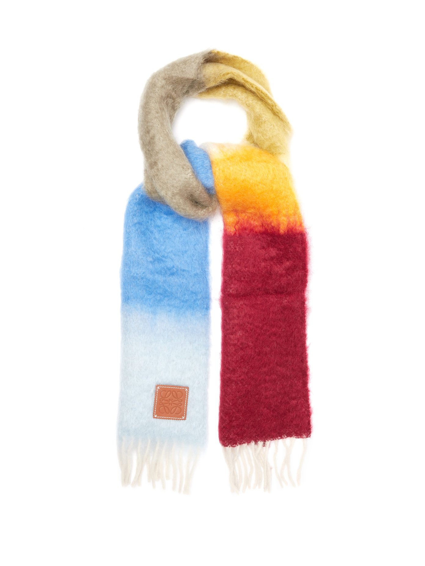 Striped brushed mohair and wool scarf 