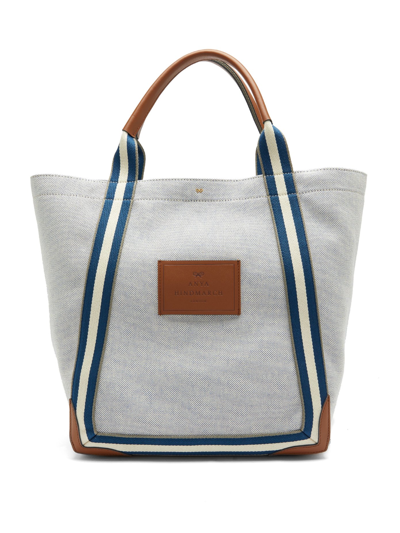 blue and white striped bag next