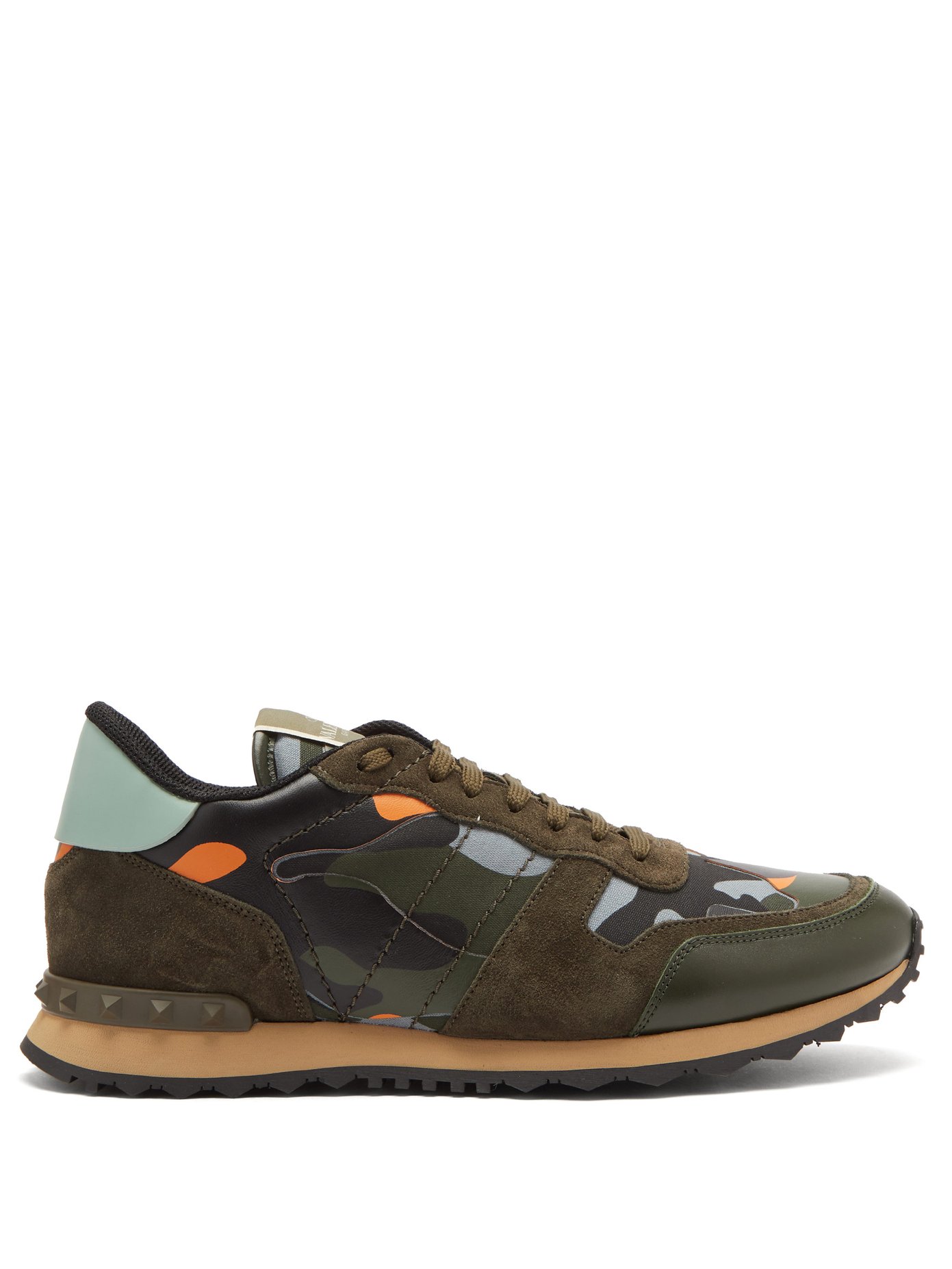 valentino black blue and orange camouflage rockrunner leather sneakers