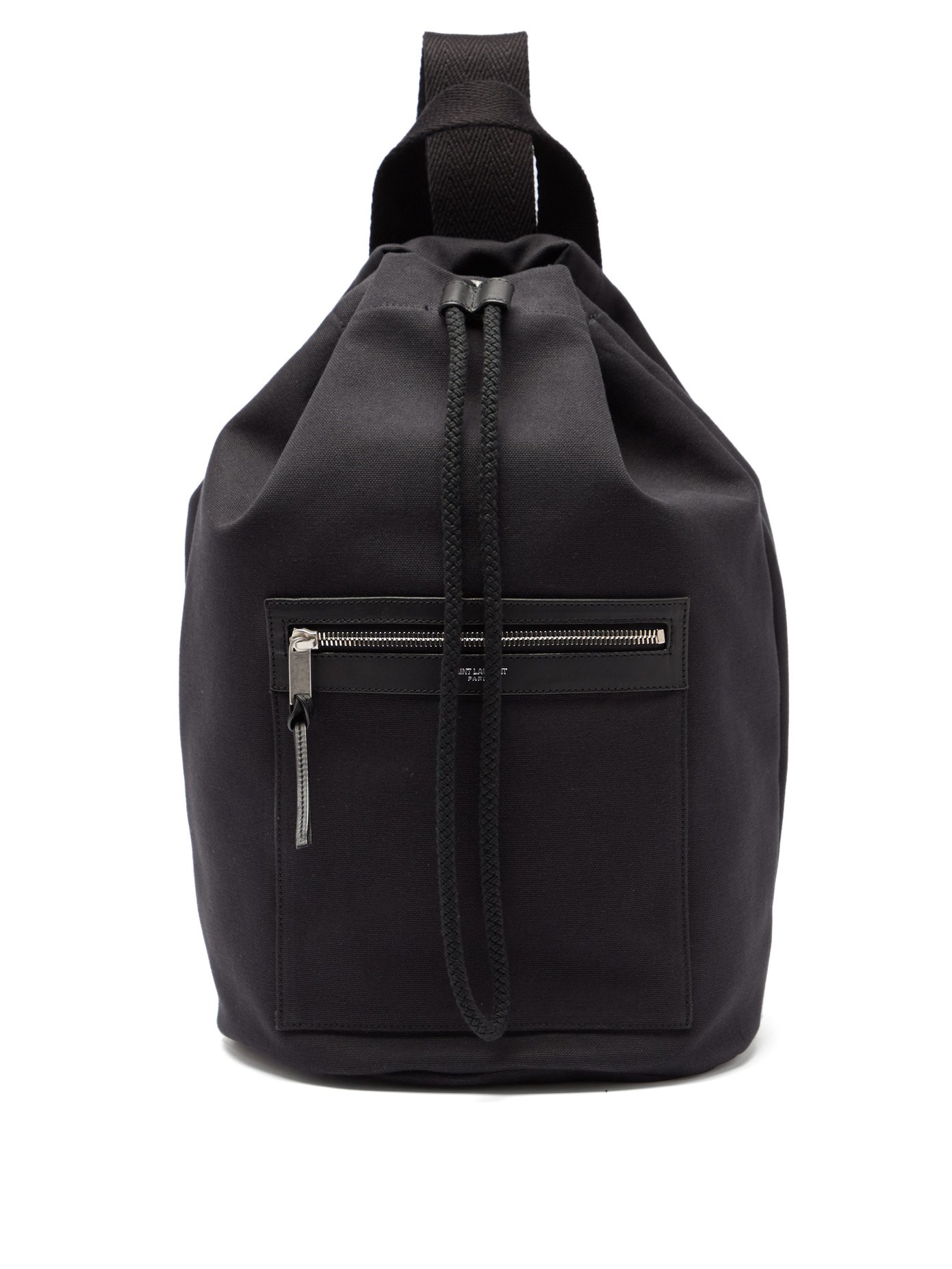 black canvas drawstring backpack