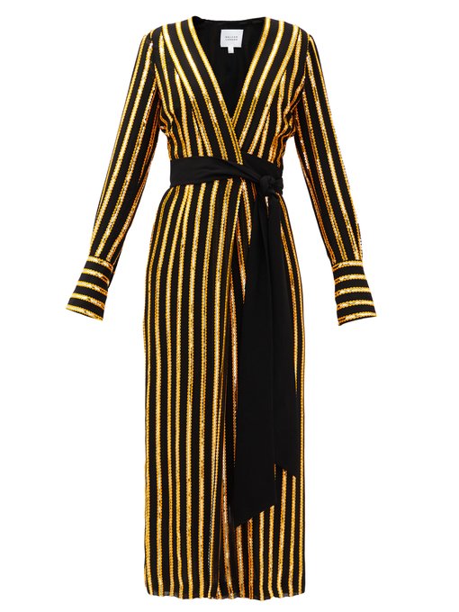 sequin stripe wrap dress