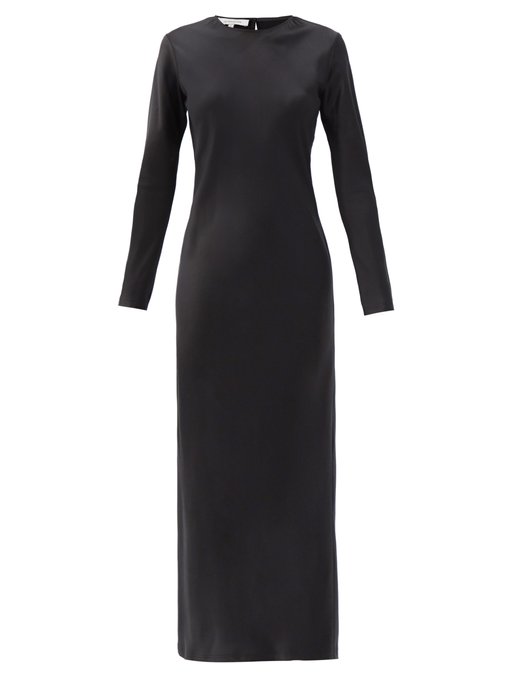 long sleeve black silk dress