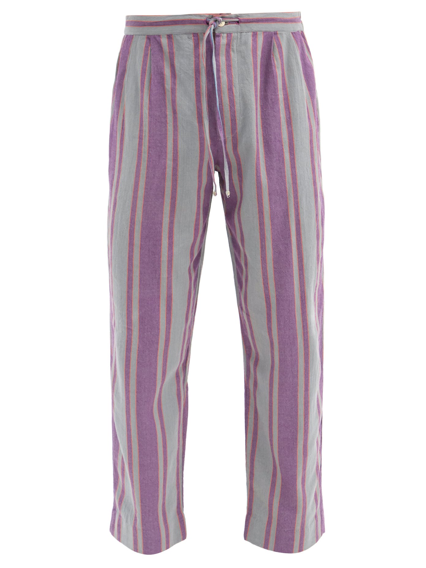 purple striped trousers