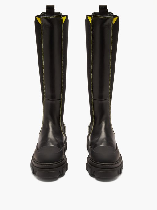 Chunky topstitched leather knee-high 