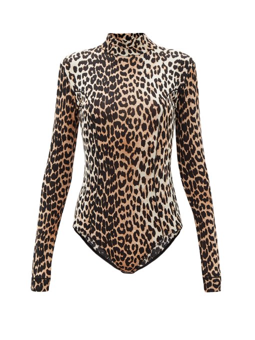 High-neck leopard-print jersey bodysuit | Ganni | MATCHESFASHION US