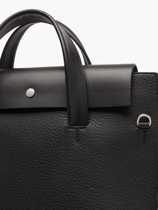 black leather laptop tote