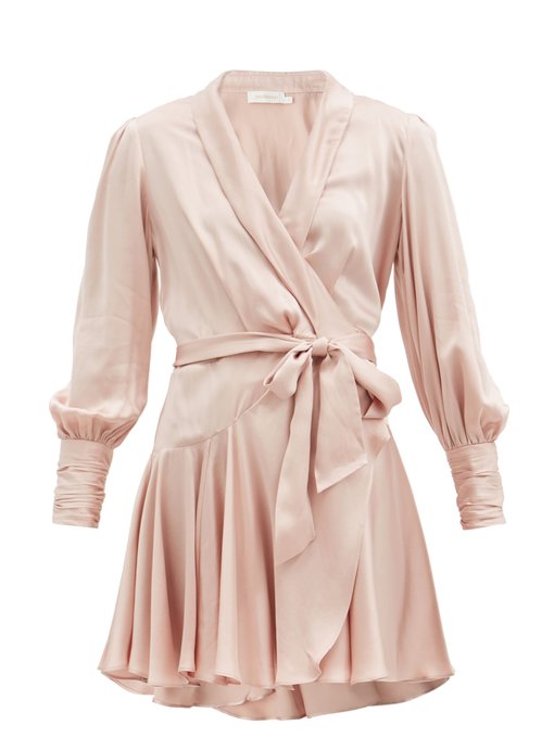 silk pink wrap dress