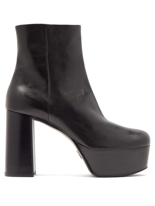 Leather platform ankle boots | Prada 