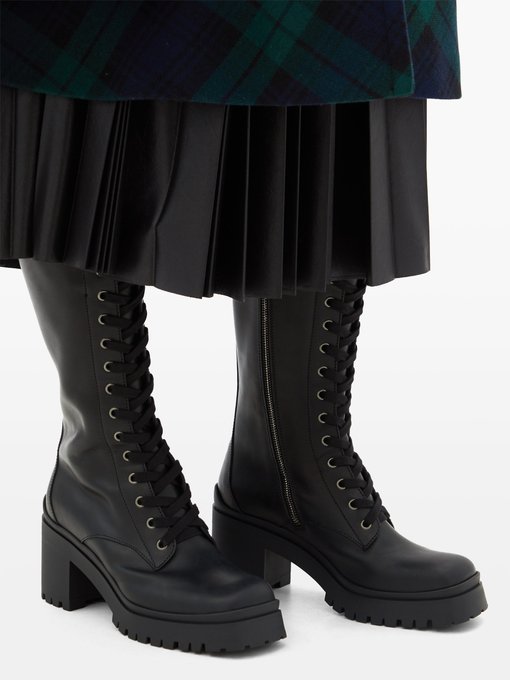 Chunky-sole lace-up leather knee-high 