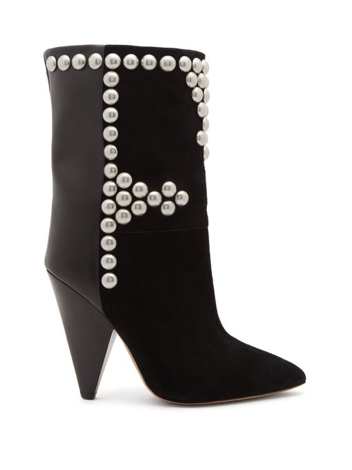 Layo studded cone-heel suede calf boots 