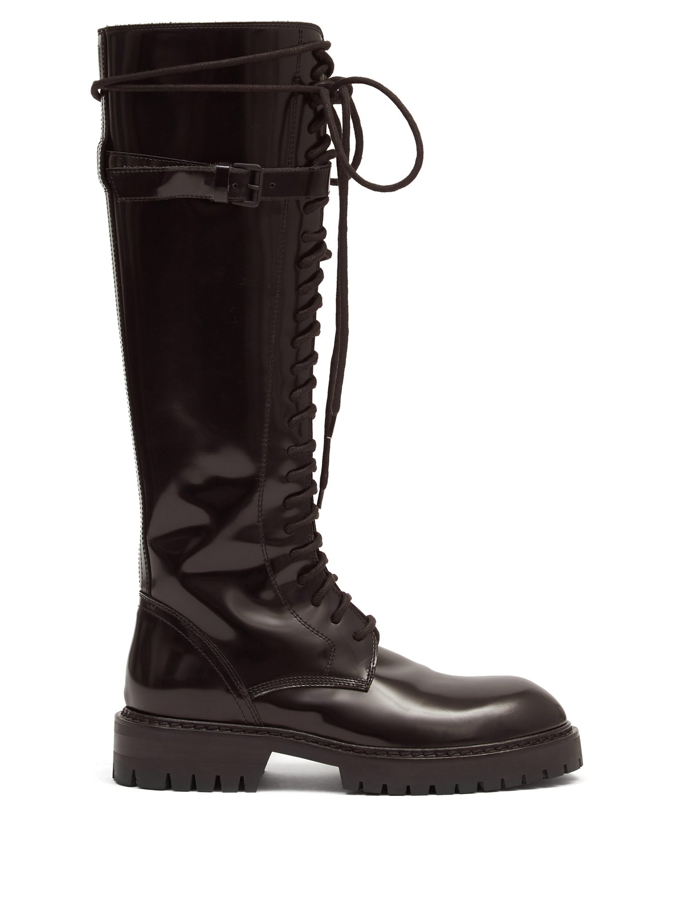 Lace-up knee-high patent-leather boots 