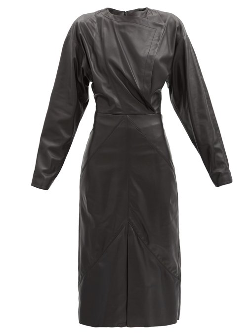 leather midi dress with sleeves