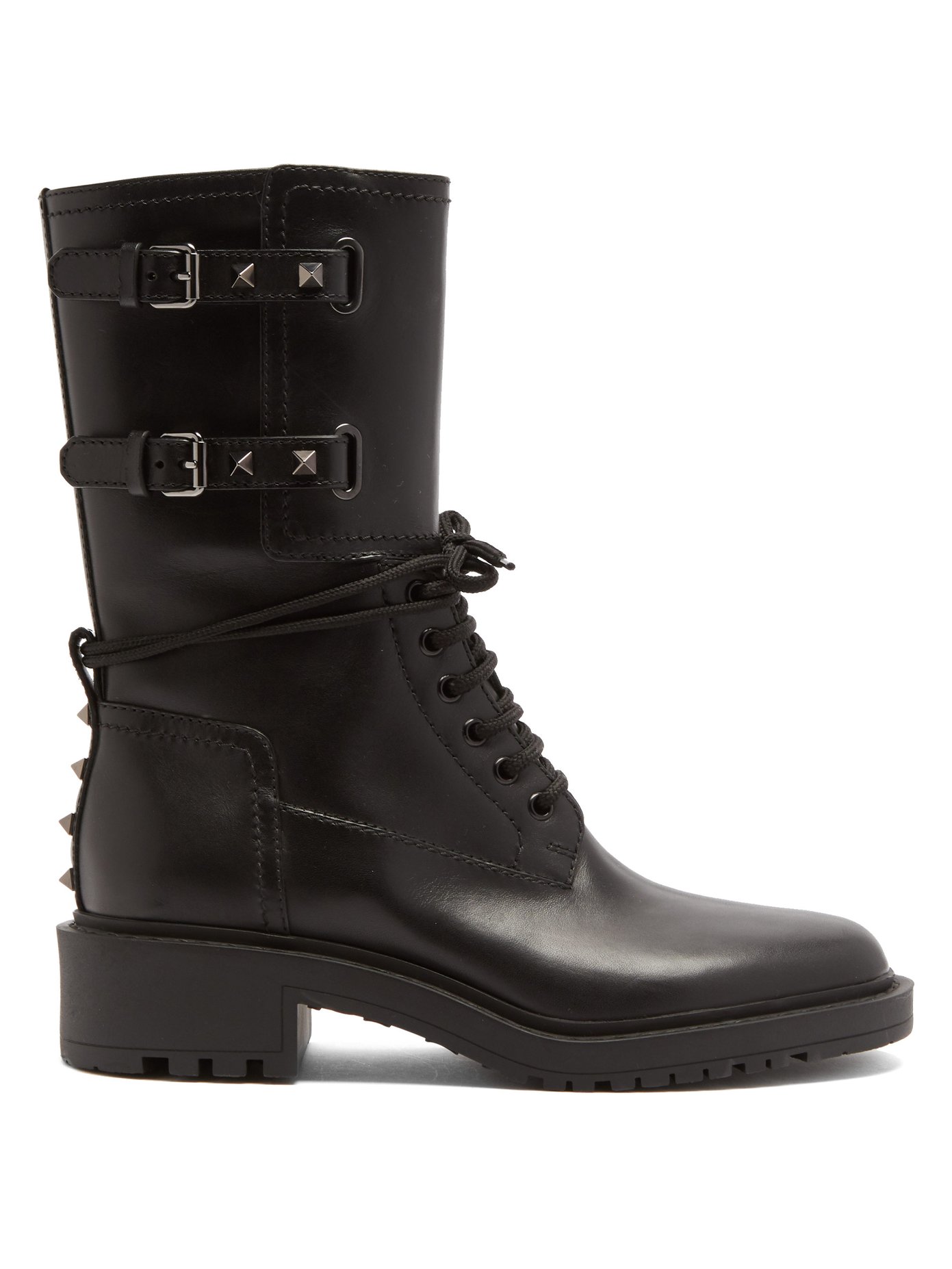 Rockstud double-buckle leather ankle 