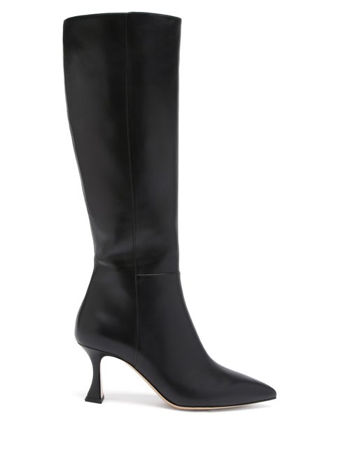 Point-toe 70 leather knee-high boots 