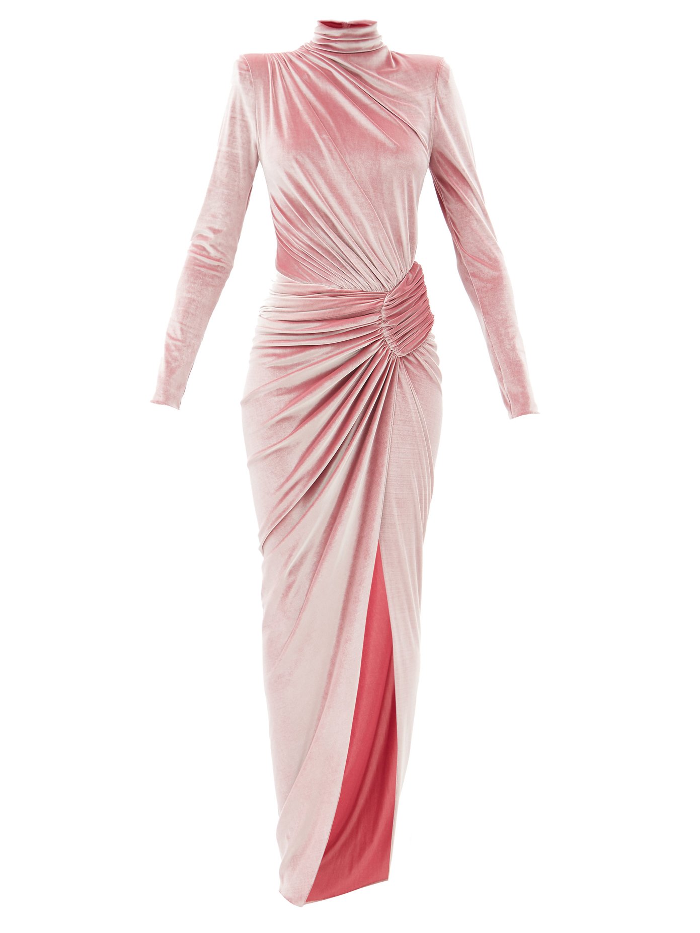 pink velvet long dress