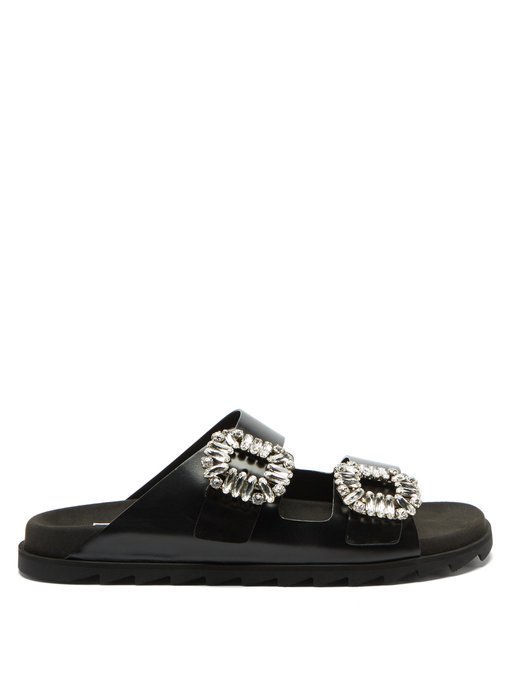 Slidy crystal-buckled leather sandals 