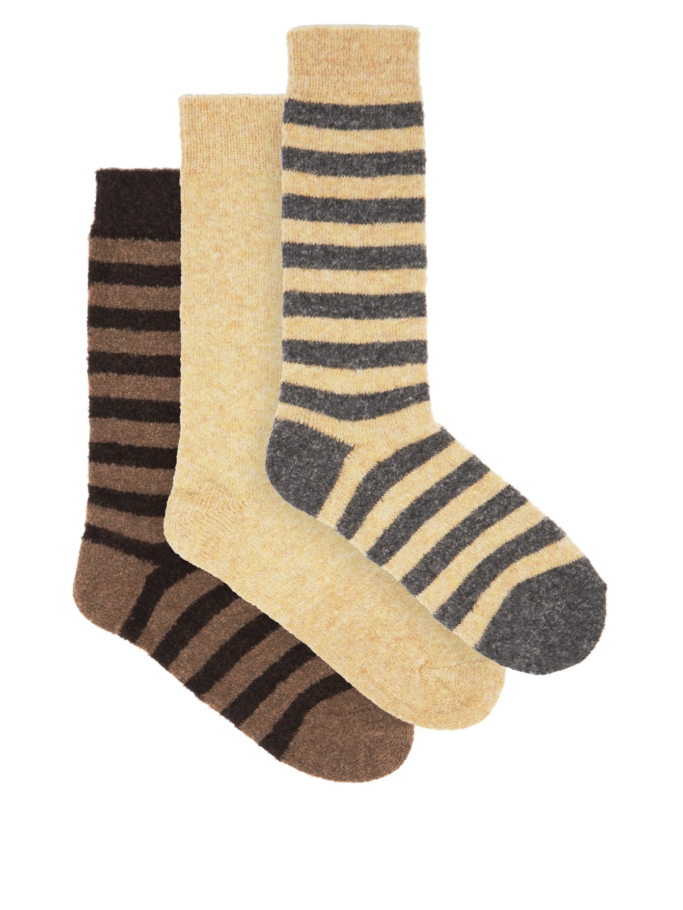 하울링 3팩 양말 Howlin Yellow Pack of three striped and plain wool-blend socks