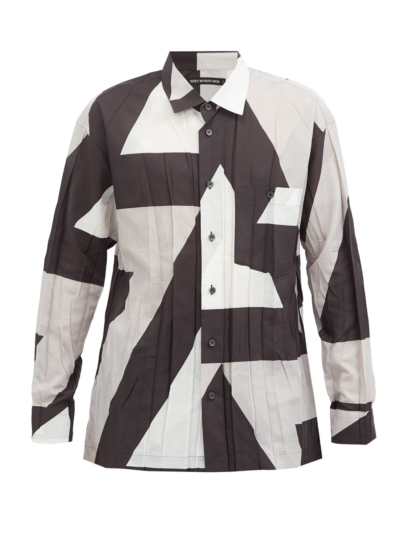 Pleated Geometric Print Twill Shirt Issey Miyake Men Matchesfashion Fr