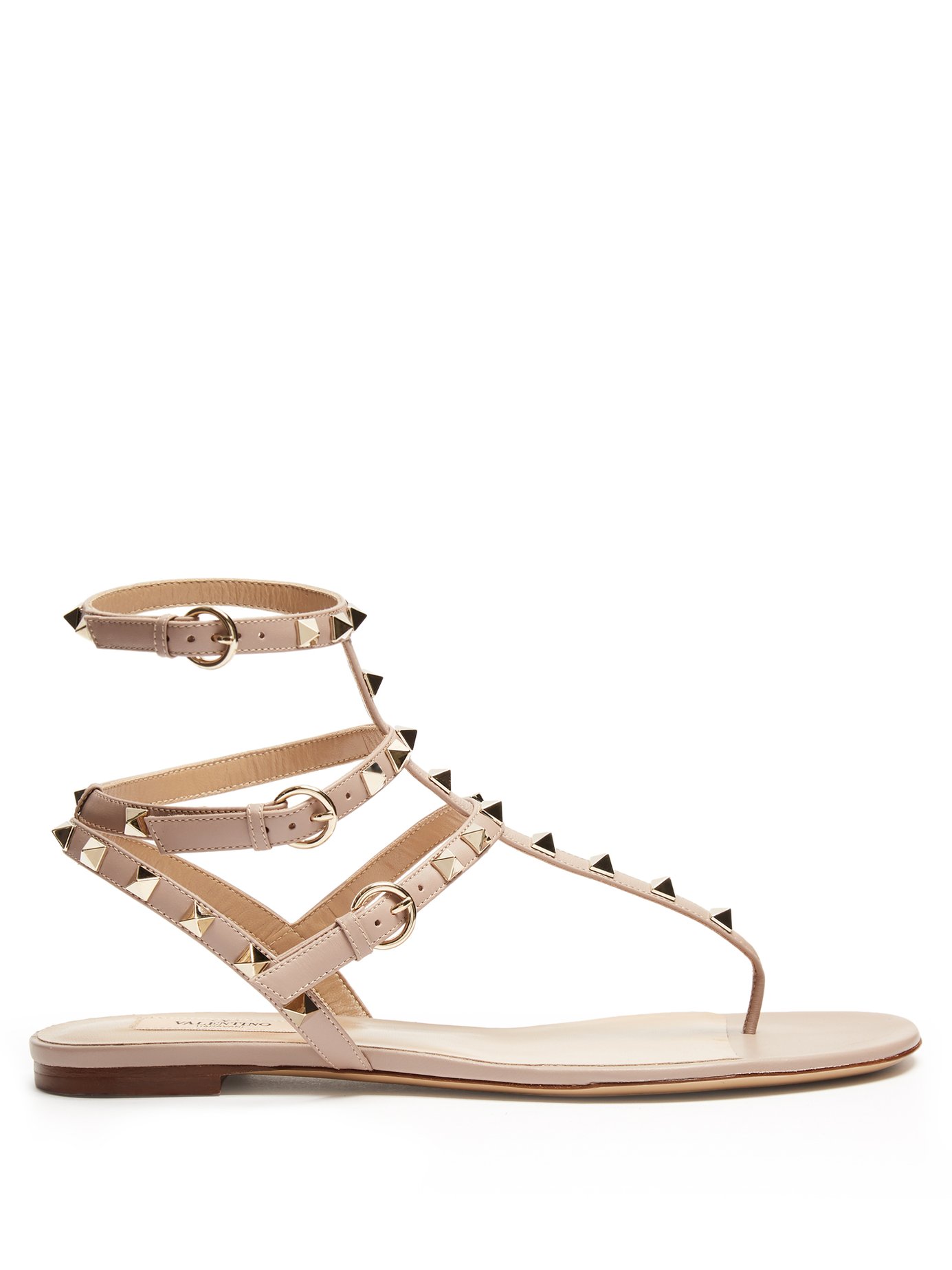 Rockstud T-bar leather flat sandals by Valentino shoes online shopping ...
