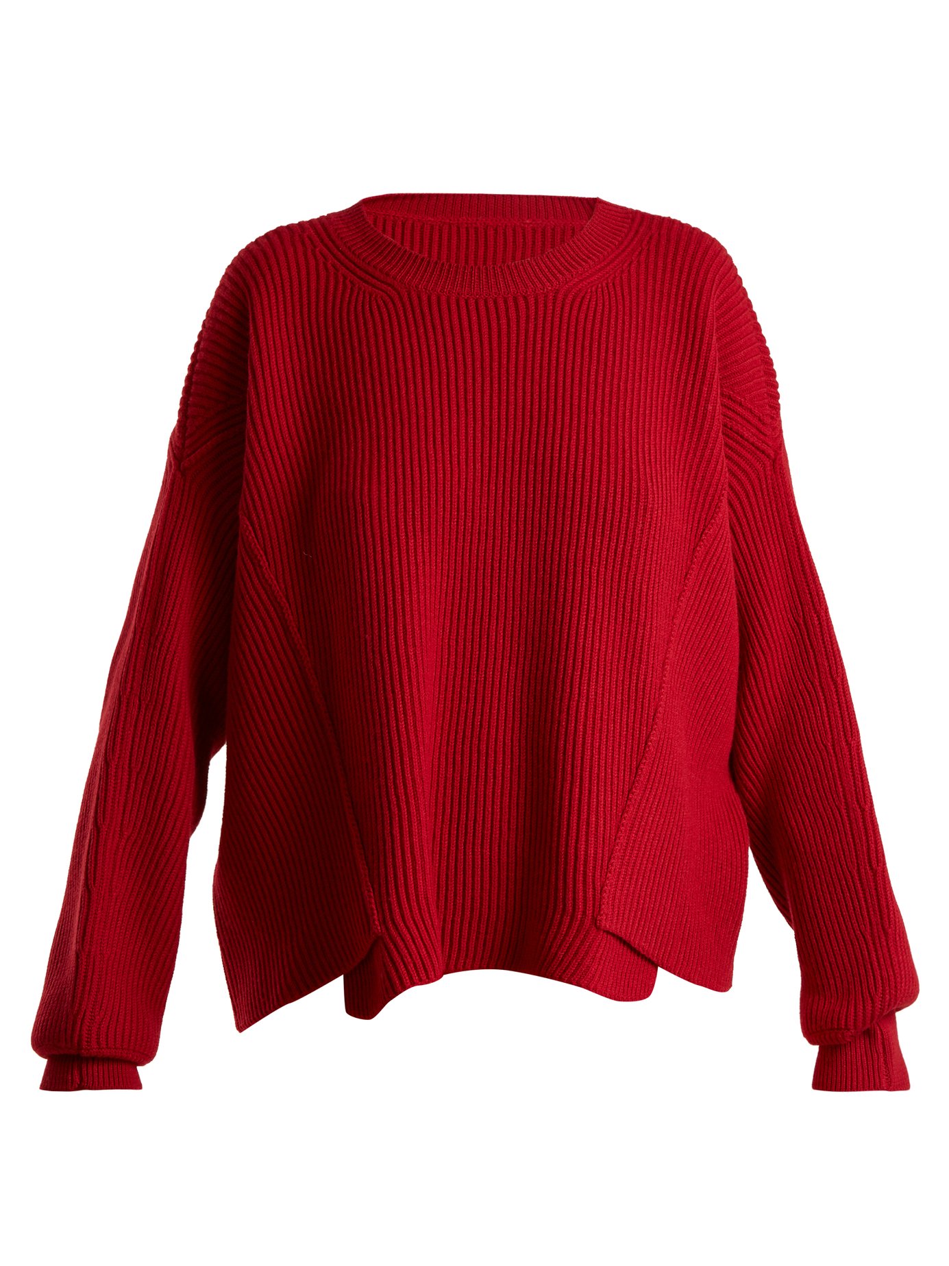 Asymmetric-hem ribbed-knit wool sweater, $795.0