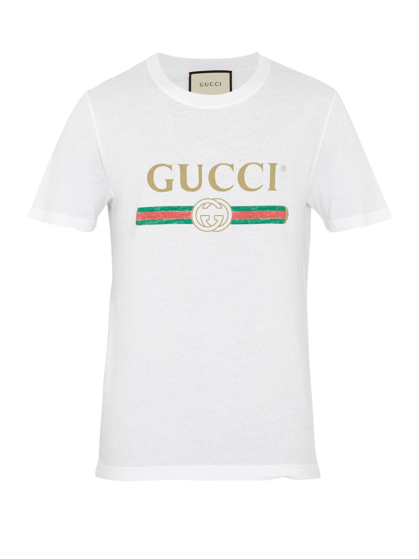 GUCCI Cotton Jersey T-Shirt W/ Imitation Print, White | ModeSens