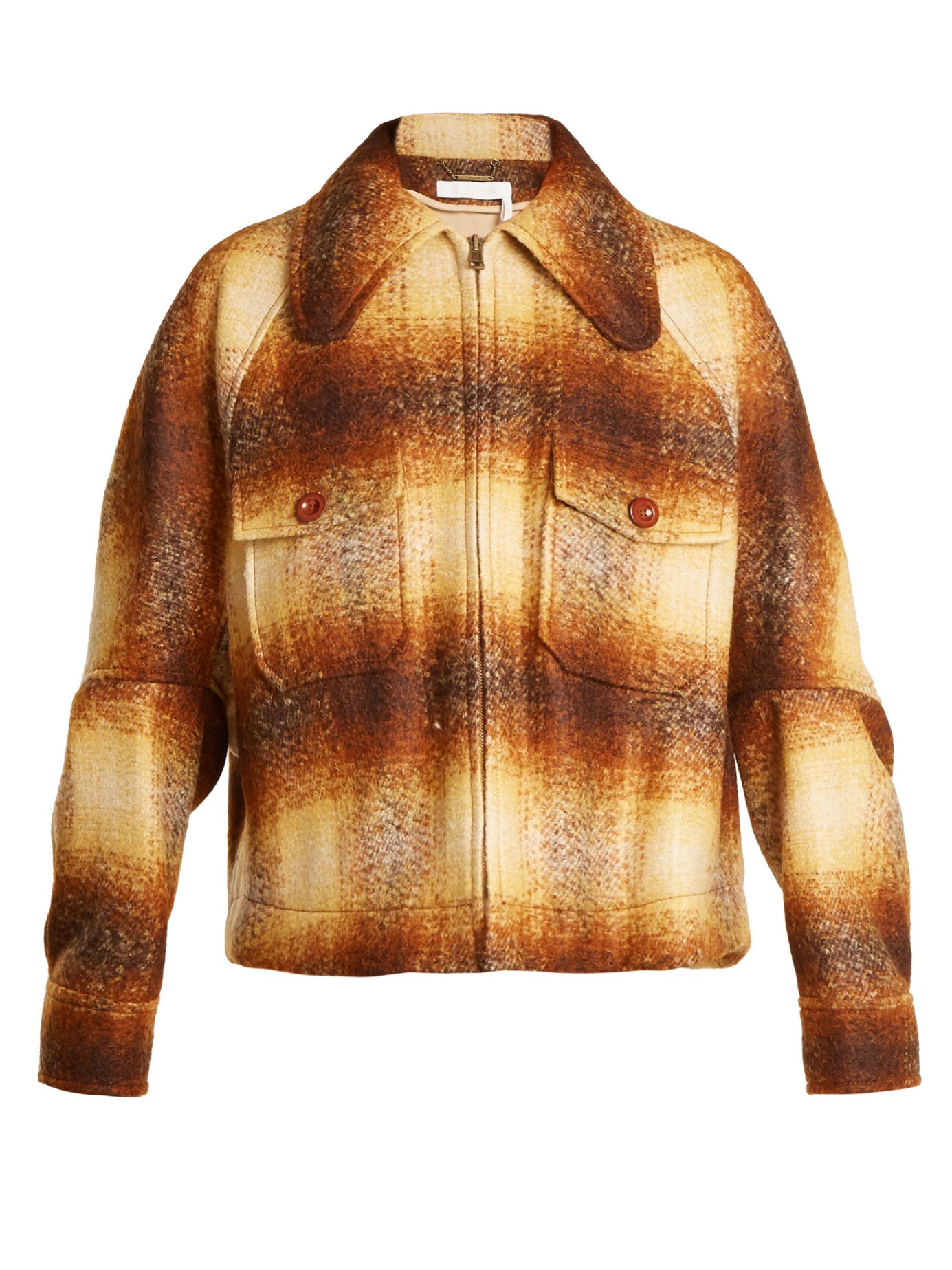 CHLOÉ Oversized Checked Mohair-Blend Bouclé Jacket in Rust Plaid | ModeSens