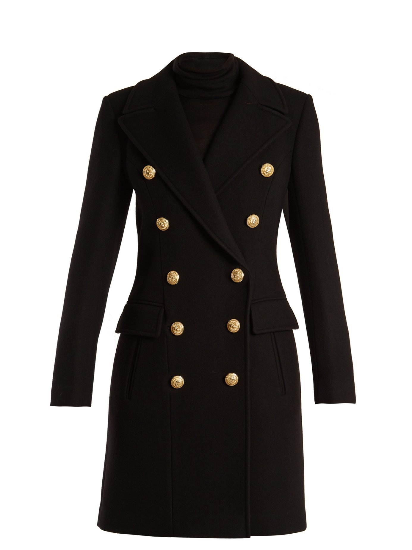 BALMAIN DOUBLE-BREASTED WOOL AND CASHMERE-BLEND COAT, BLACK | ModeSens
