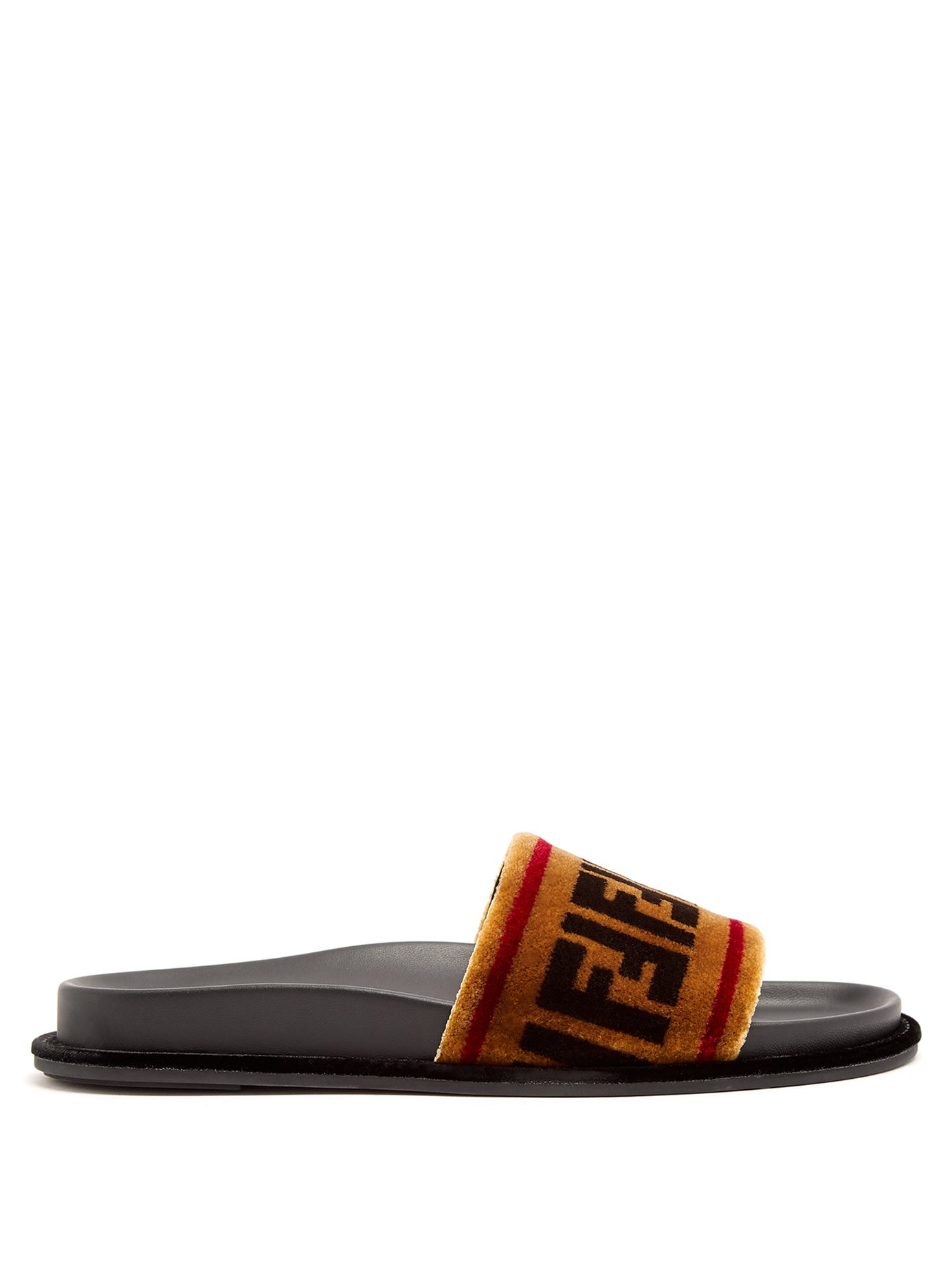 FENDI 20Mm Logo Velvet Slide Sandals in Brown | ModeSens