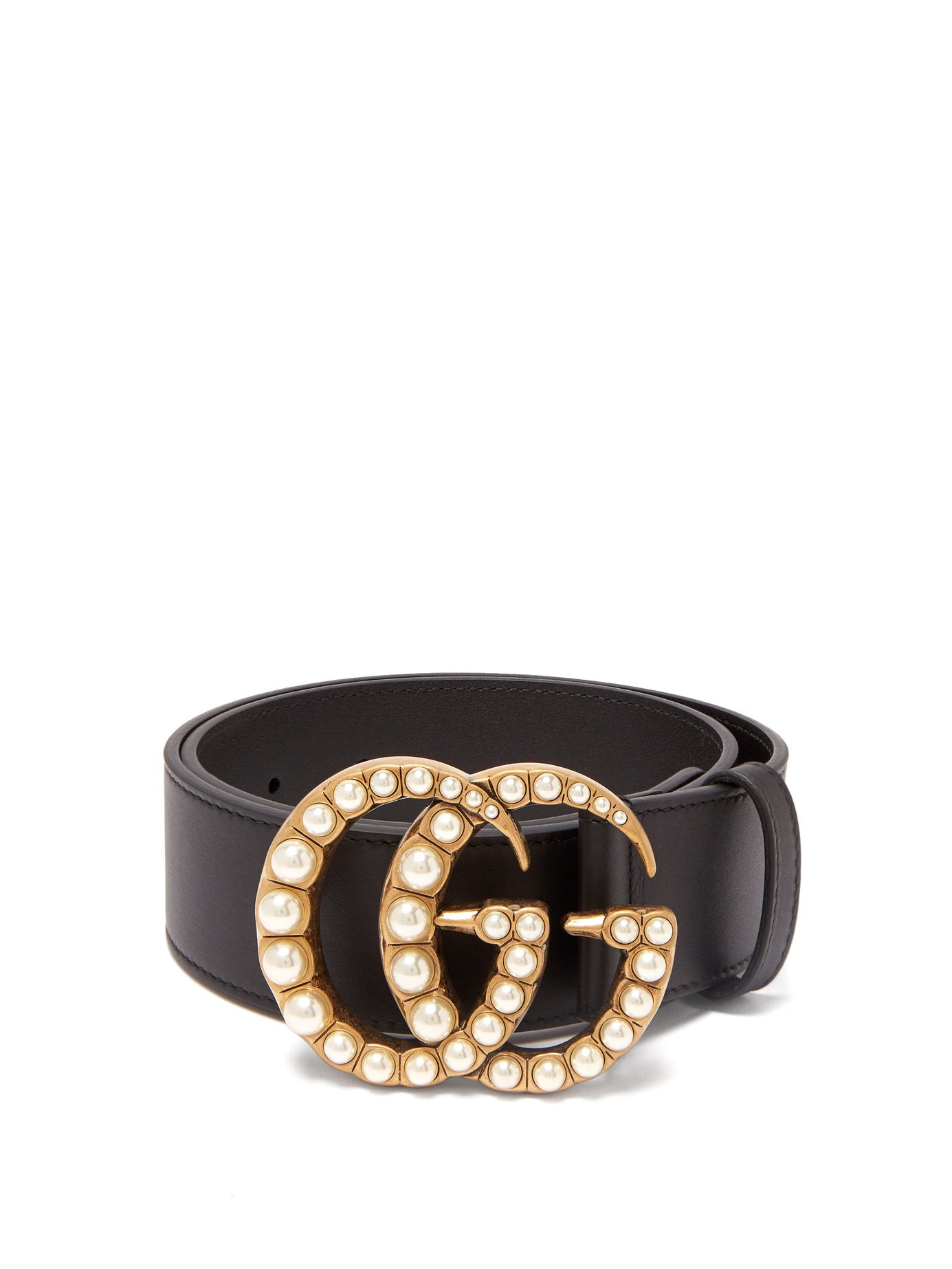 gucci leather belt with pearl double g buckle