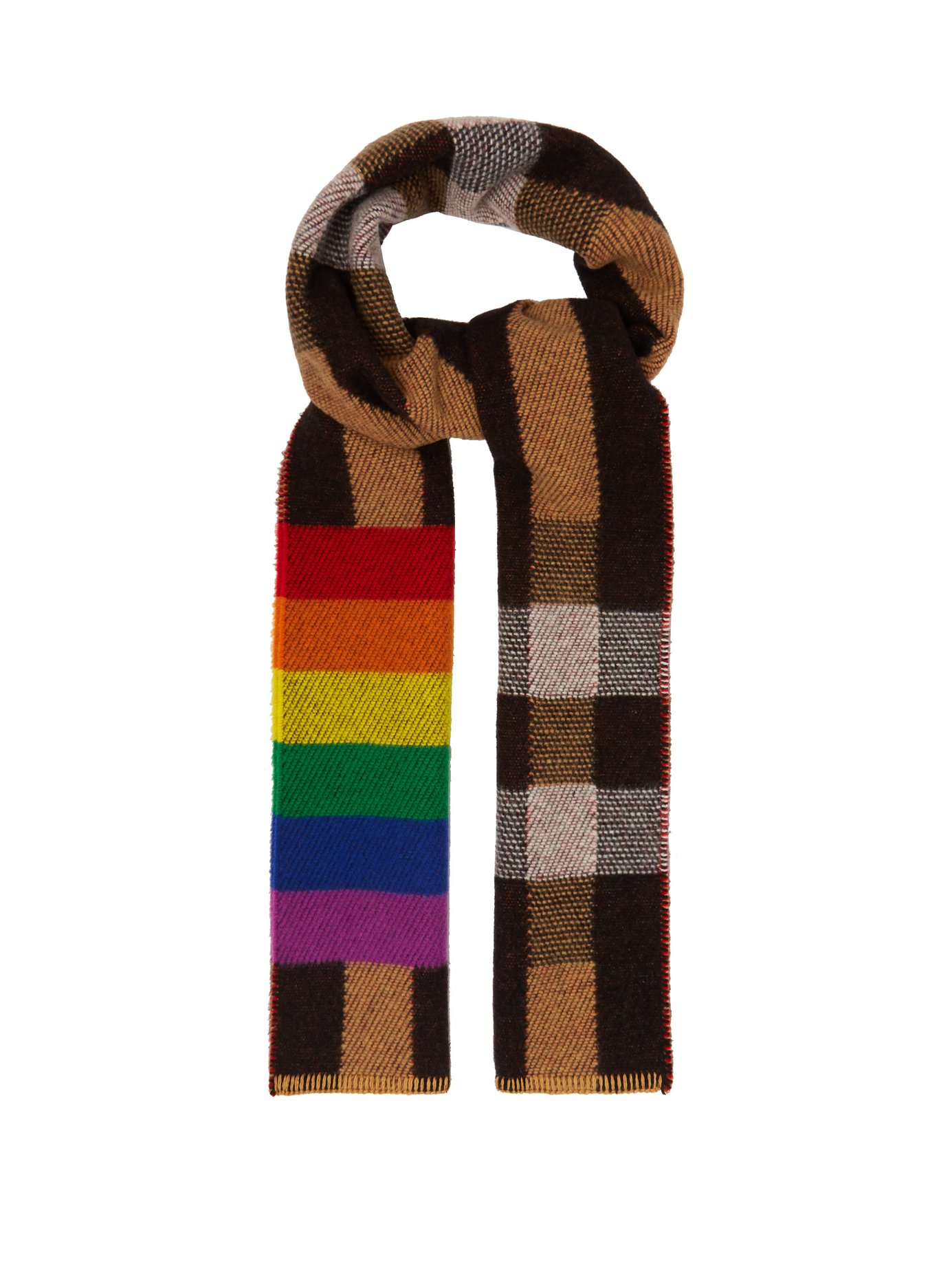 BURBERRY Scarves Rainbow-striped checked cashmere scarf