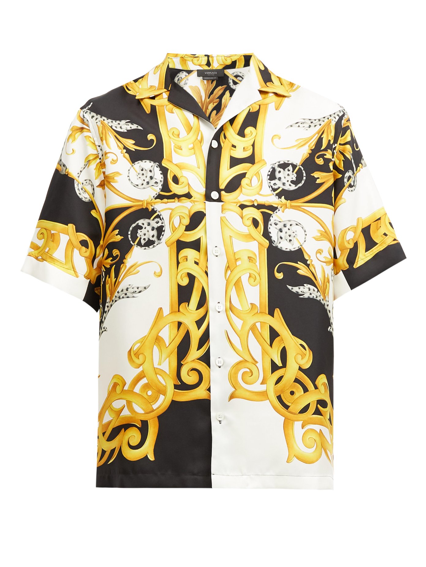 Baroque-print short-sleeved twill shirt 