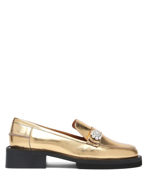 metallic leather loafers