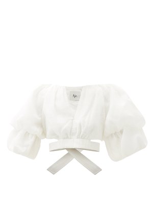 Impression puff-sleeve linen-blend cropped top | Aje | MATCHESFASHION UK