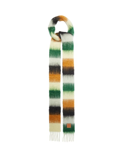 Logo Tab Striped Fringed Scarf Loewe Matchesfashion Uk