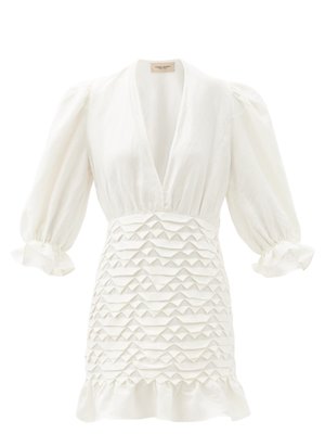 Plunge-neck linen-blend mini dress | Adriana Degreas | MATCHESFASHION UK