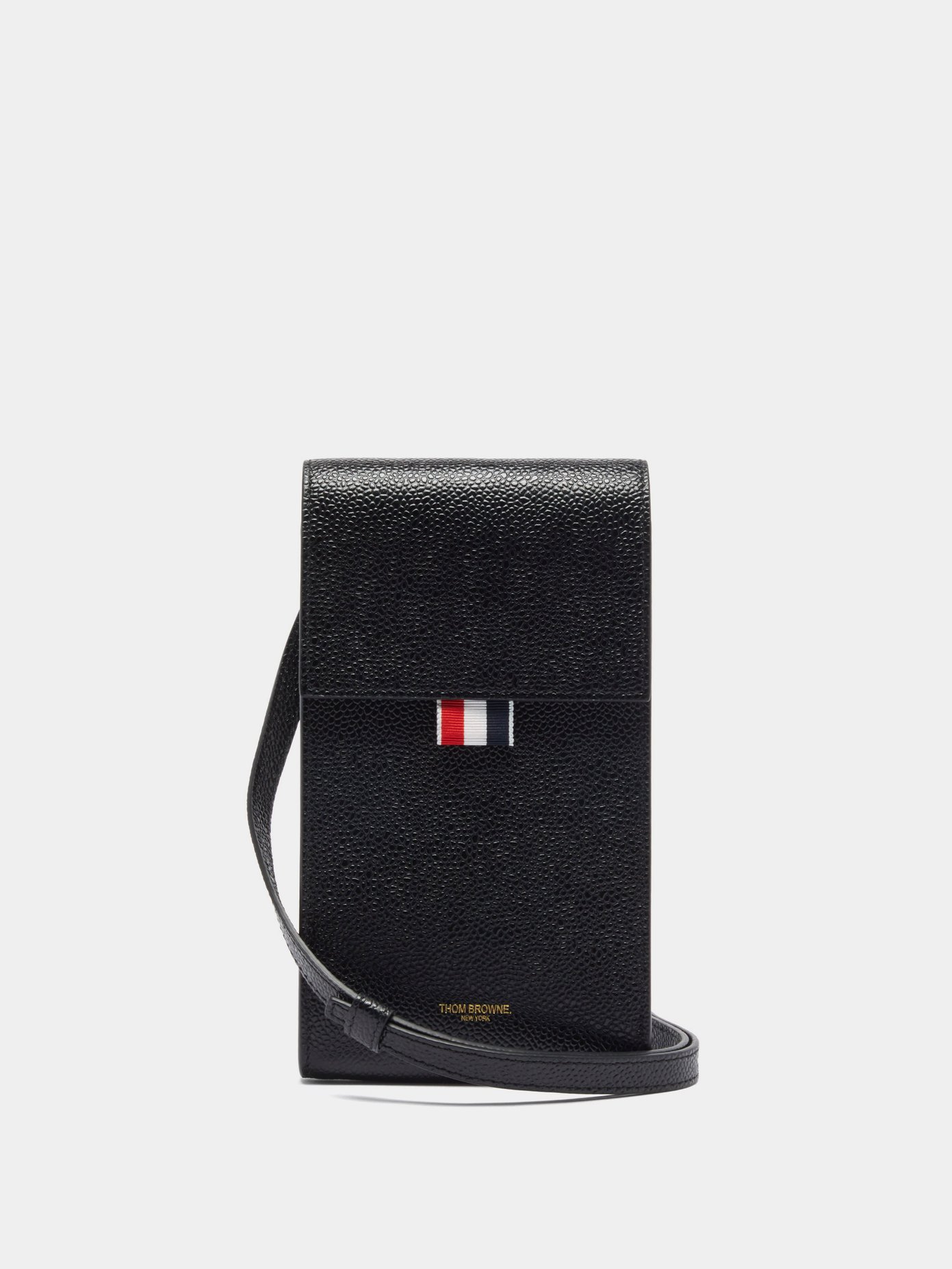 톰 브라운 그레인 가죽 폰백 Thom Browne Black Tricolour-stripe pebbled-leather cross-body bag