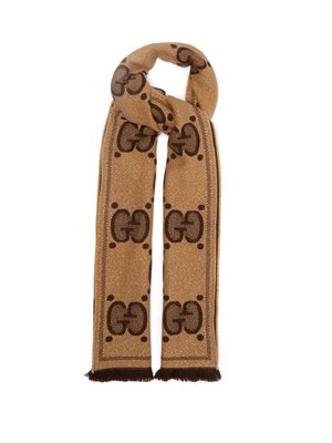 GG logo-jacquard wool-blend scarf 