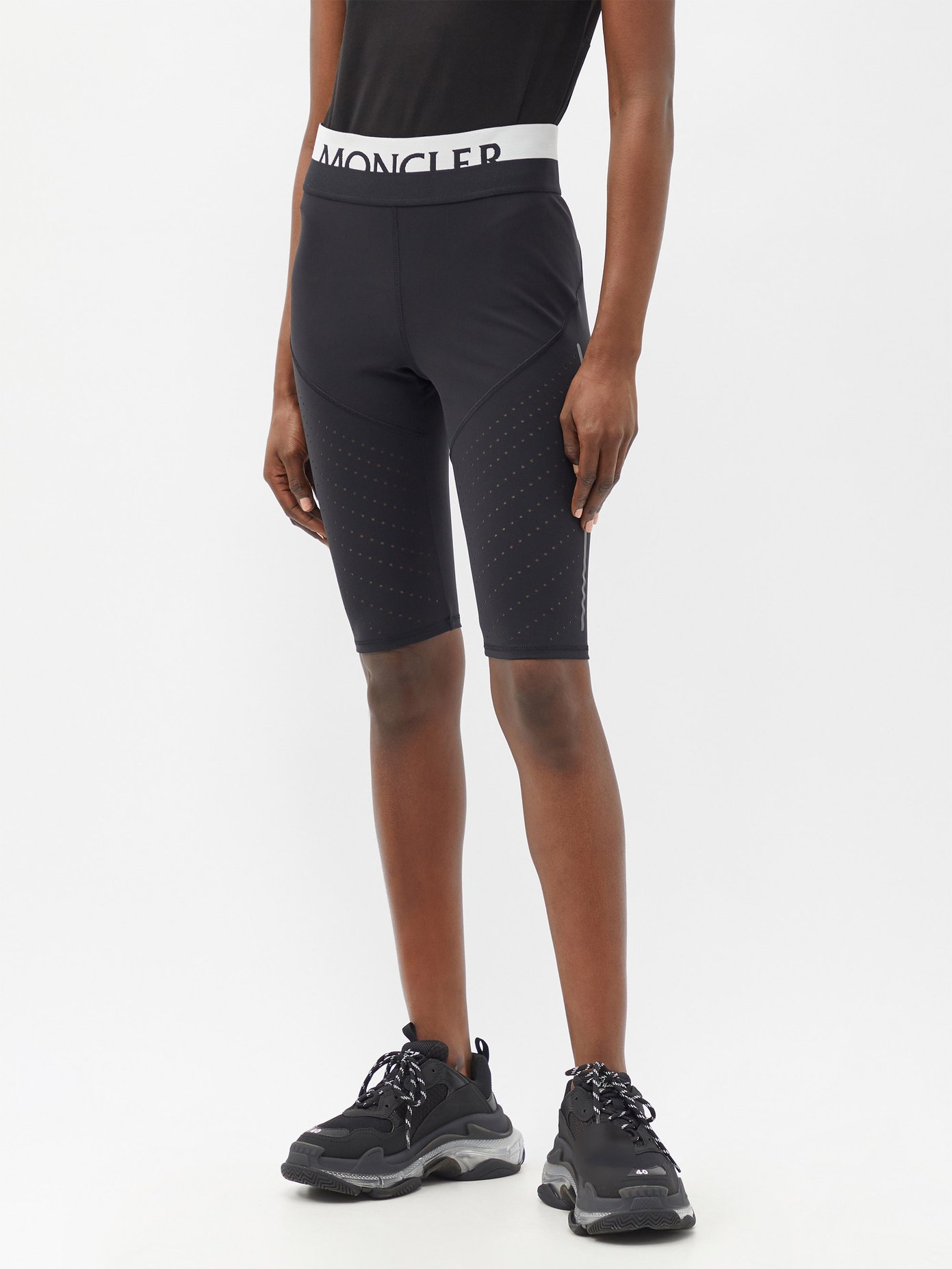 몽클레어 Moncler Black Logo-jacquard jersey cycling shorts
