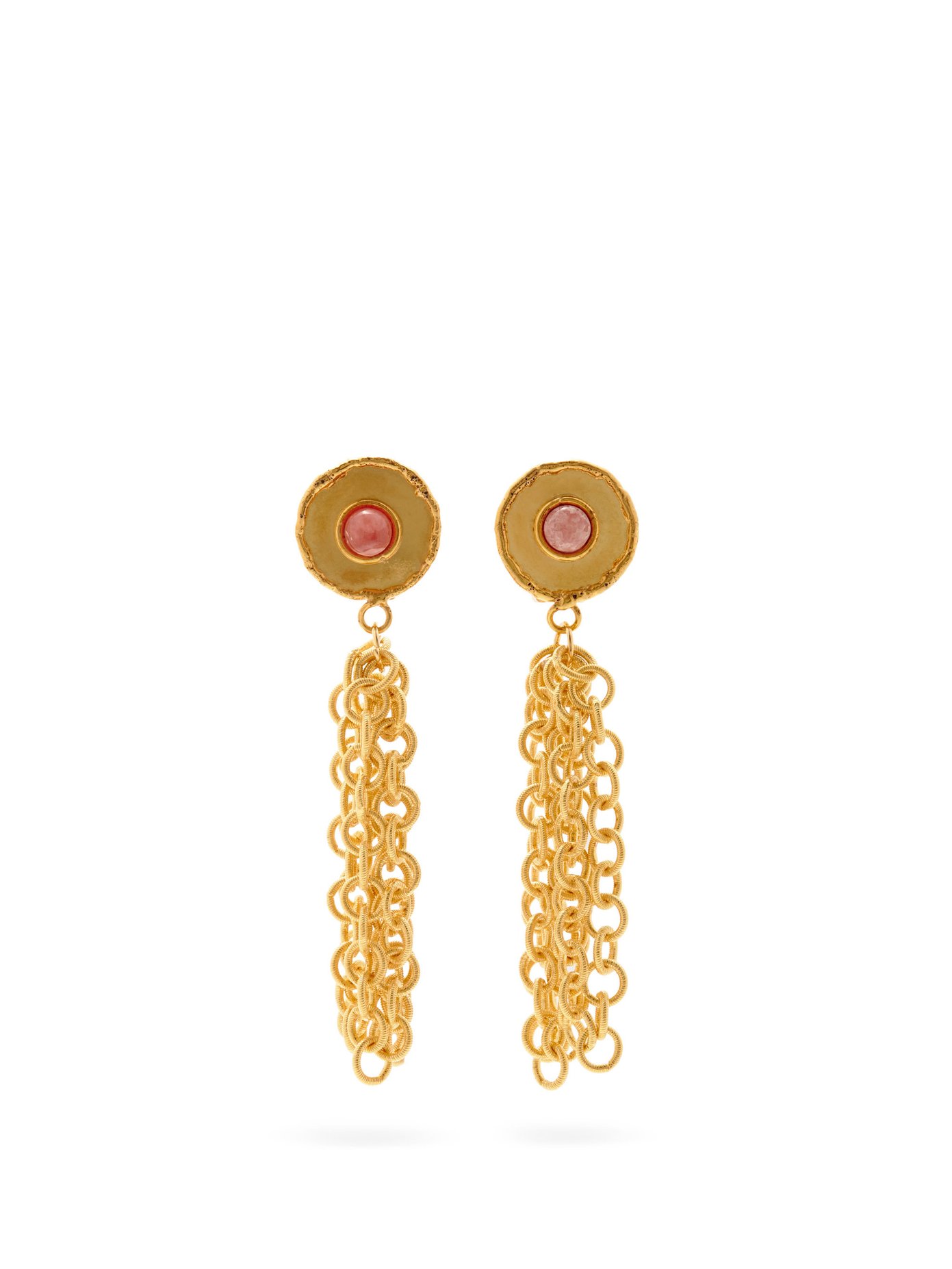 Rhodochrosite chain drop clip earrings 