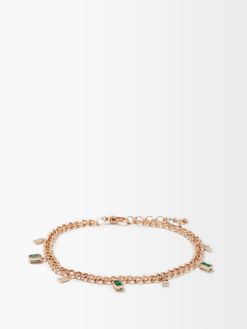 Diamond, emerald \u0026 18kt rose-gold chain 