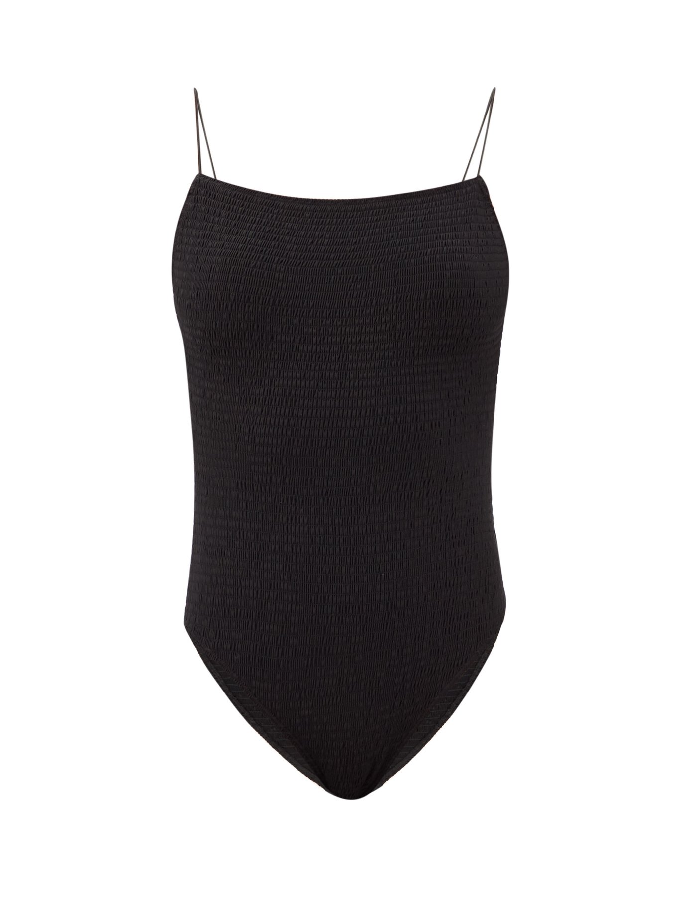 토템 Toteme Black Shirred recycled-fibre swimsuit