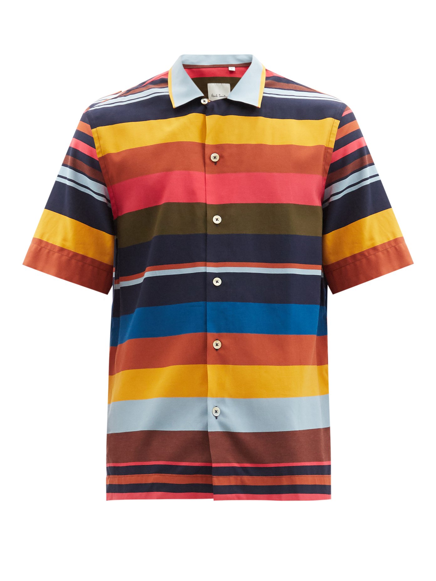 폴 스미스 멀티 스트라이프 포플린 셔츠 Paul Smith Print Cuban-collar Multi-stripe poplin shirt