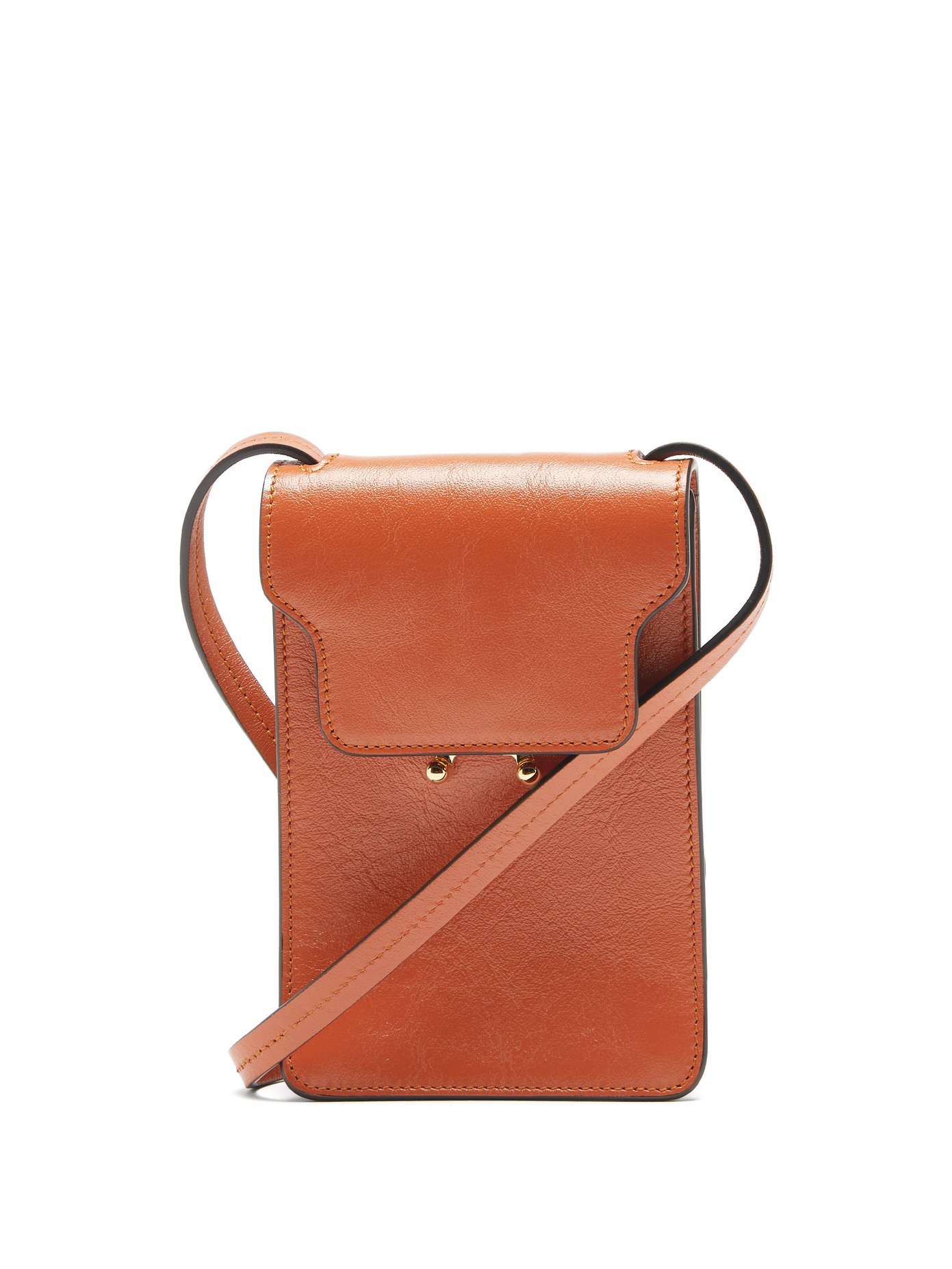 마르니 Marni Orange Trunk Vertical mini leather cross-body bag