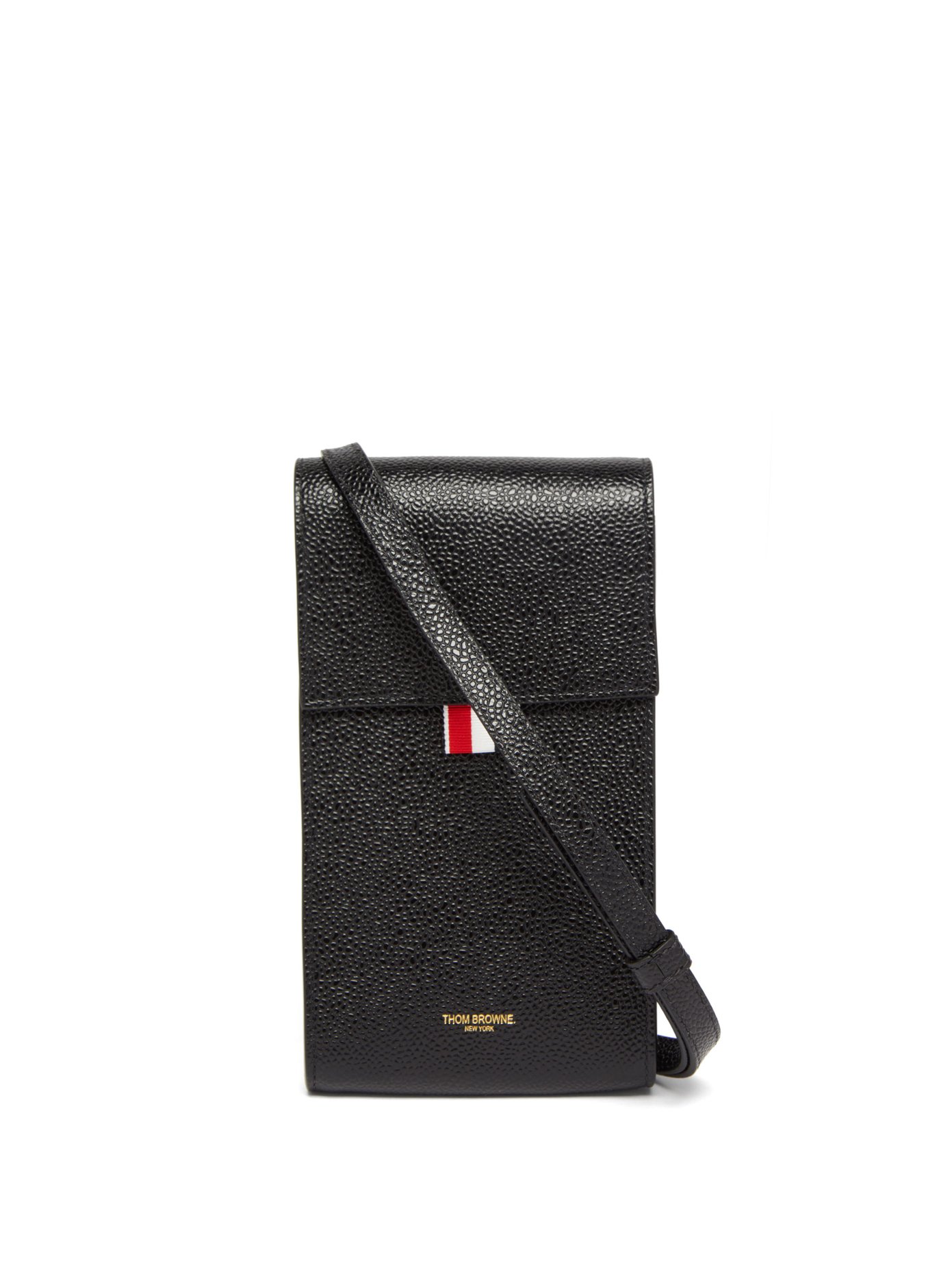 톰 브라운 그레인 가죽 폰백 Thom Browne Black Grained-leather cross-body phone bag