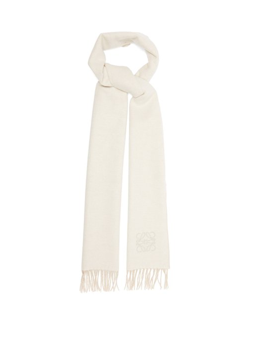 Leather-patch Wool-blend Scarf Off White Womens MATCHESFASHION Women Accessories Scarves 