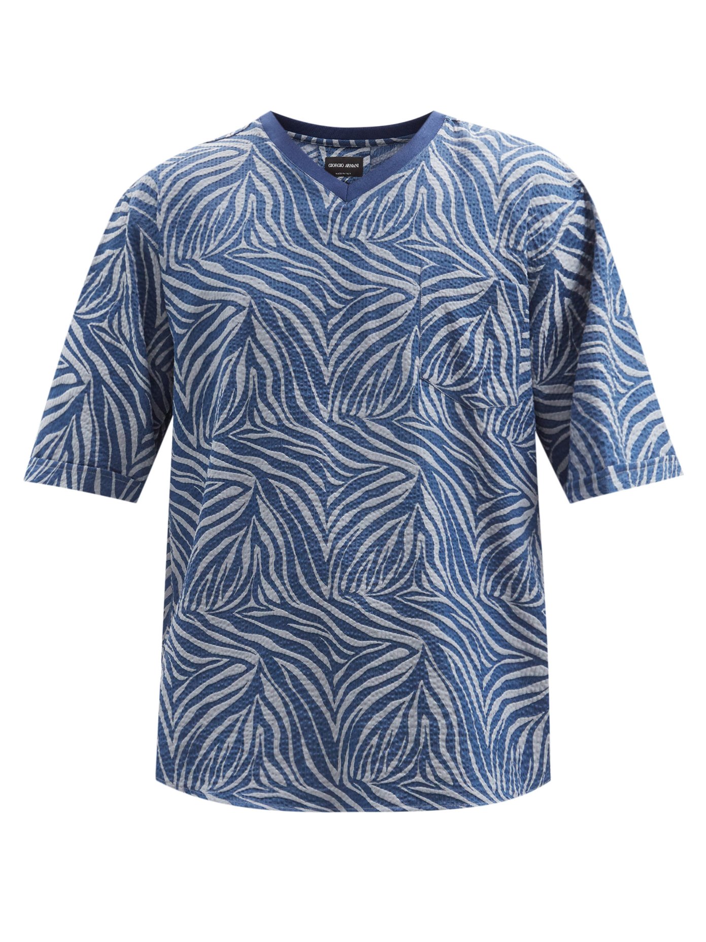 Giorgio Armani ジョルジオ アルマーニ シャークスキンジャカード コットンシアサッカー Tシャツ Matchesfashion マッチズファッション
