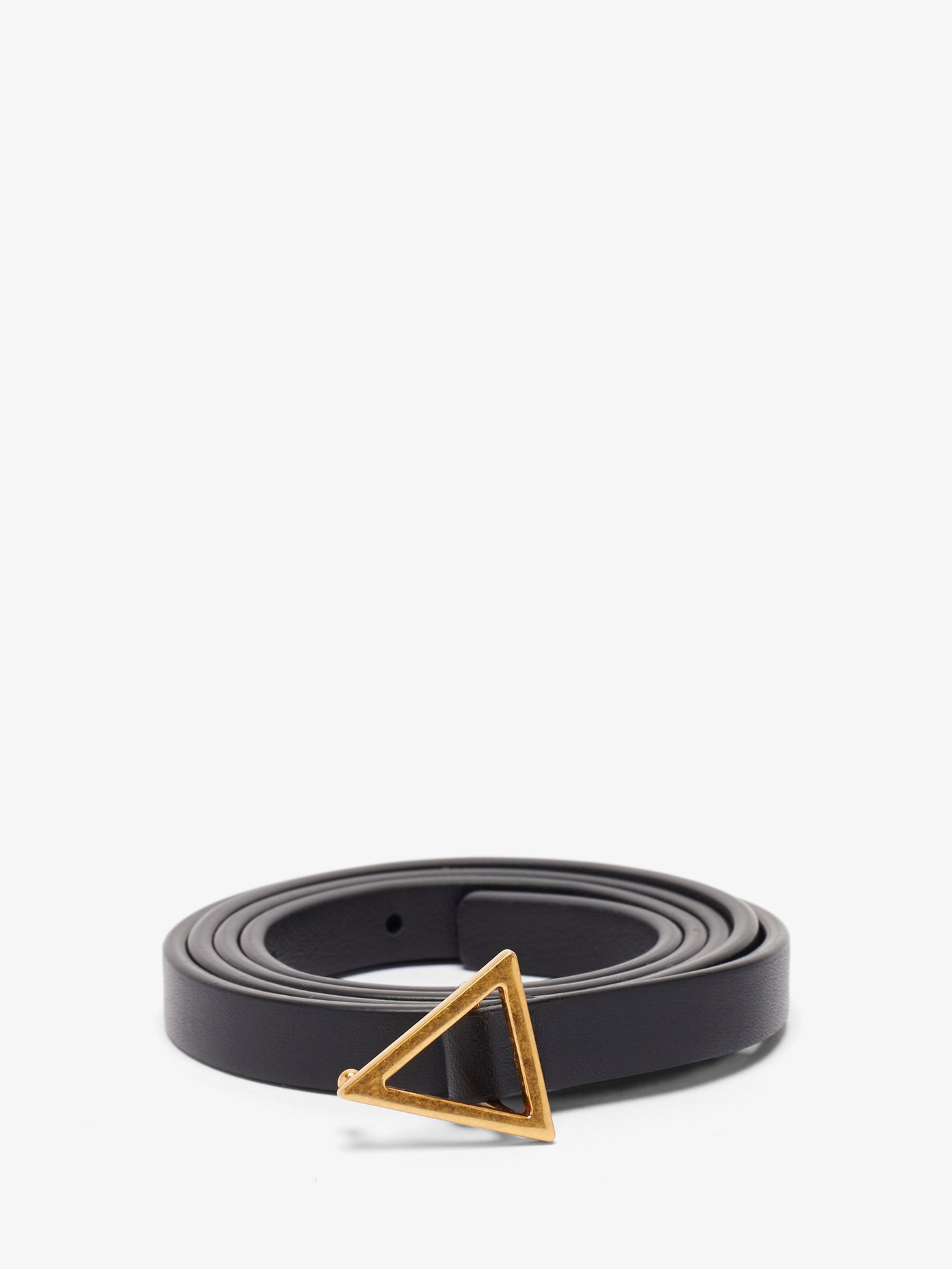 보테가 베네타 트라이앵글 벨트 Bottega Veneta Black Triangle-buckle leather belt