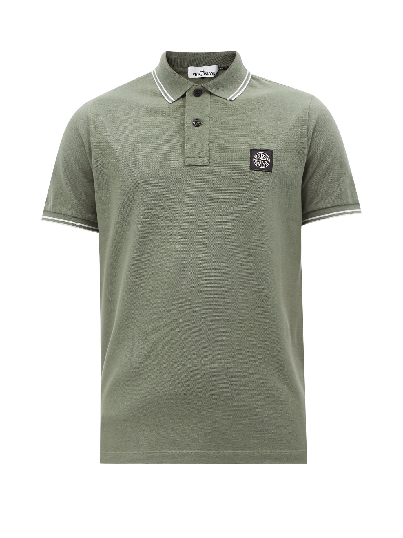 스톤 아일랜드 폴로 셔츠 Stone Island Green Logo-patch cotton-blend pique polo shirt