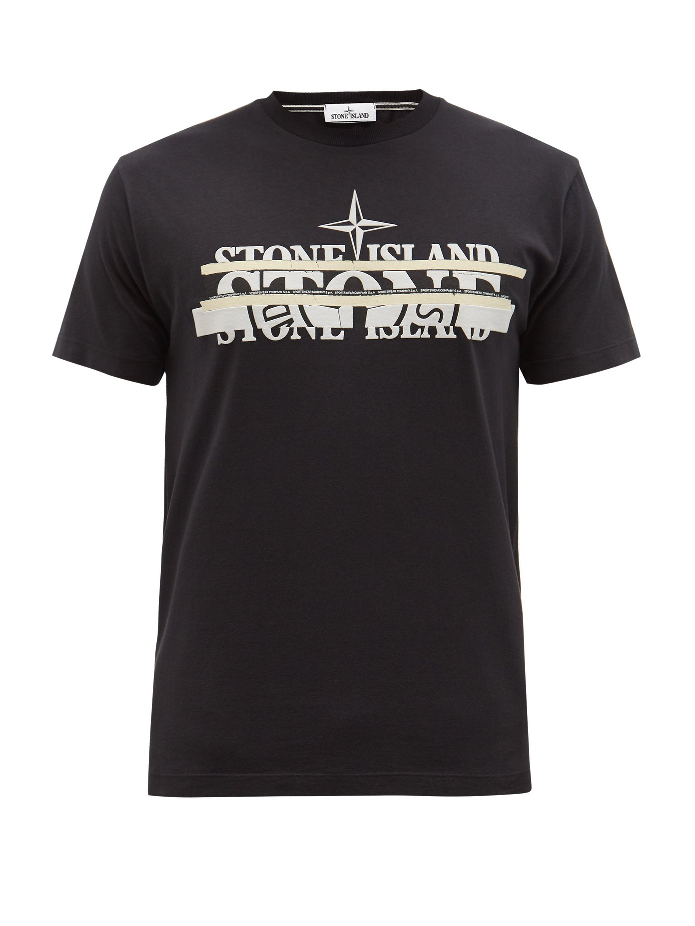 스톤 아일랜드 티셔츠 Stone Island Black Mashed logo-print cotton-jersey T-shirt